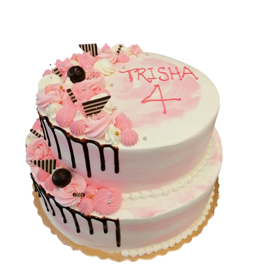 Two-Tier Pink & White Drip Cake 粉色滴落蛋糕
