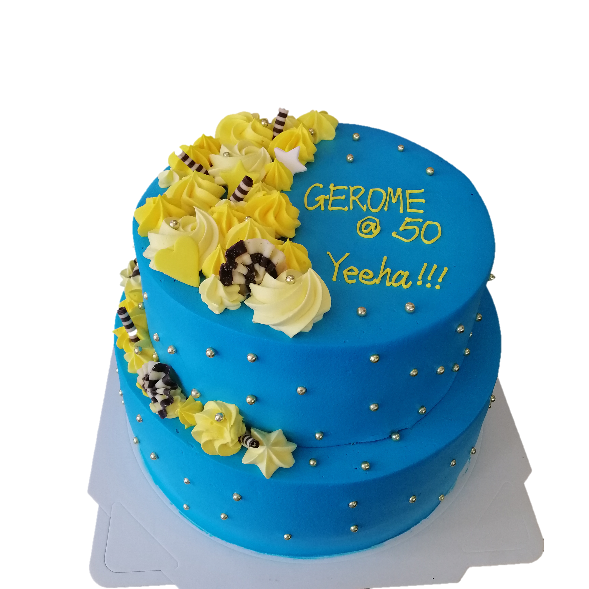 Sky Blue Ombre Cake With White Floral