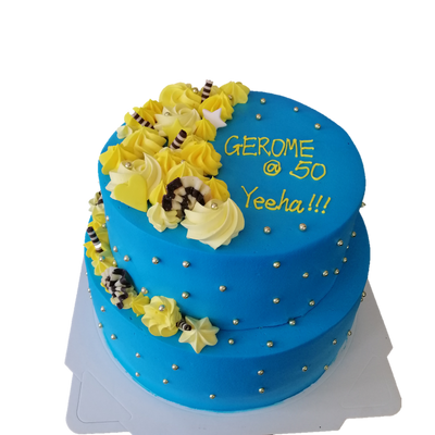 Two tier blue & yellow cake 双层蓝黄蛋糕